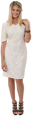 V-Neck Half Sleeves Beaded Cocktail Formal Dress