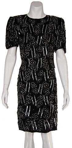 Round Neck Floral Sequined Cocktail Dress with Keyhole