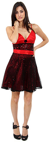 Short Sequined Party Dress with Removable Sash