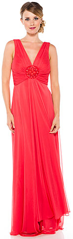 V Neck Formal Dress with Bead Accent at Front Center