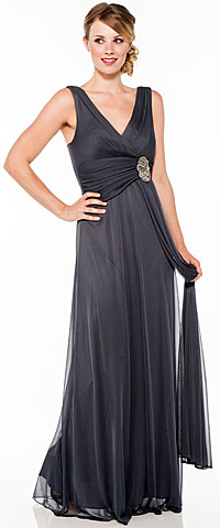 V Neck Ruched Waist with Sash Long Bridesmaid Dress . 11334.