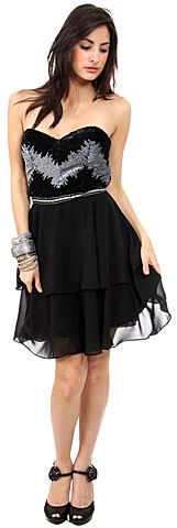 Strapless Ruffled Skirt Sequined Bust Short Homecoming Dress . 1133.