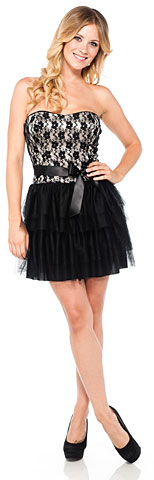 Strapless Lace Bust Short Party Dress with Tiered Skirt
