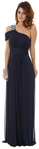 One Shoulder Long Formal Dress with Bejeweled Strap. 11378.