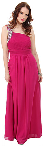 Bejeweled One Shoulder Long Formal Bridesmaid Dress. 11389.