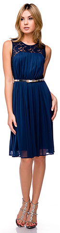 Round Neck Graduation Bridesmaid Dress with Lace & Silver Belt. 11405.