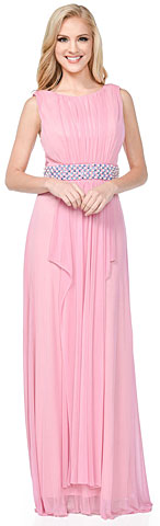 Gathered Bust Beaded Waist Long Formal Bridesmaid Dress