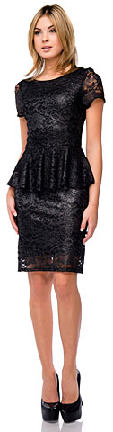 Metallic Lace Peplum Top Fitted Short Cocktail Party Dress