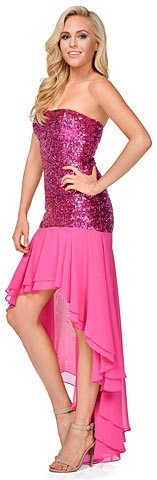 Strapless Sequins Bodice High Low Formal Evening Party Dress