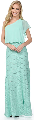 One Shoulder Top Sequins Lace Skirt Formal Bridesmaid Dress