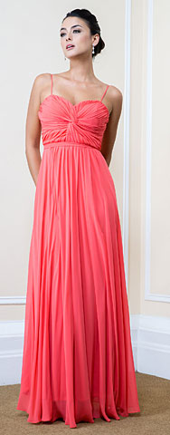 Pleated Bust Spaghetti Straps Long Formal Bridesmaid Dress