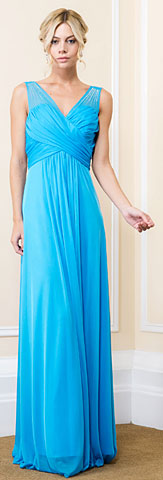 V-Neck Bejeweled Shoulders Ruched Formal Bridesmaid Dress