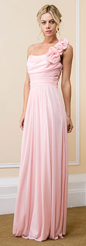 Ruched Bust Floral Shoulder Long Formal Evening Gown