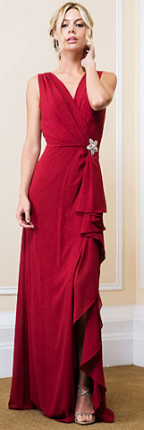 V-Neck Wrap Style Front Slit Long Formal Evening Dress