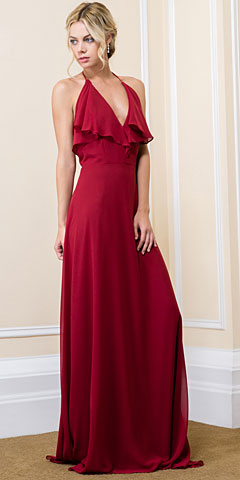Halter Neck Flutter Top/Sleeve Long Formal Evening Dress
