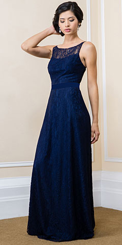 Floral Lace Long Formal Bridesmaid Dress with Satin Belt