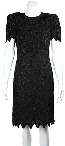 Sequin Beaded Leaf Print Cocktail Dress