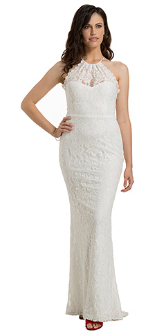 Sleeveless Floral Lace Fitted Formal Evening Gown