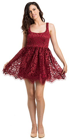 Fit & Flare Square Neck Lace Mini Cocktail Party Dress