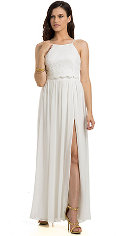 Crop Top Two Piece Evening Gown with Slit