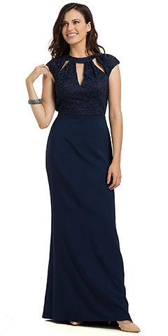 Lace Top Cutout Neckline Open Back Formal Evening Gown