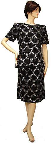 Short Sleeves Knee Length Two Piece Formal Sequined Dress