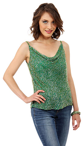 Spaghetti Straps Cowl Neck Pull Over Beaded Blouse
