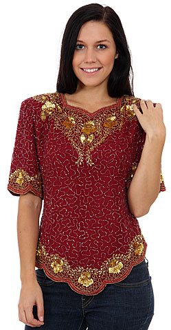 Small Leaves Design Hand Beaded/Sequined Blouse