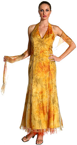 Double-Layered Halter Neck Printed Formal Dress