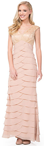 V-Neck Tiered Long Formal Prom Dress with Lace on Bust