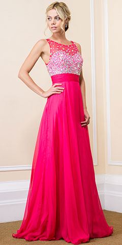 Jeweled Mesh Top Floor Length Prom Dress. 16125.