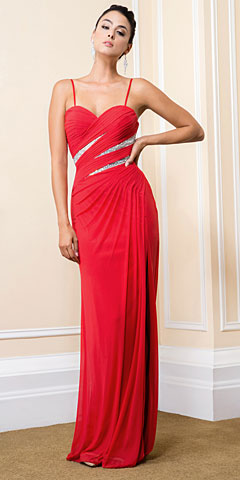 Sweetheart Pleated Formal Evening Gown with High Slit