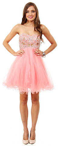 Strapless Beaded Bust Mesh Short Party Party Dress. 16300.