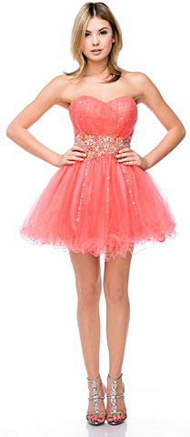 Strapless Beaded Waist Short Tulle Party Prom Dress. 16302.