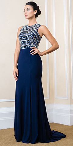 Bejeweled Bust Keyhole Back Long Formal Prom Dress