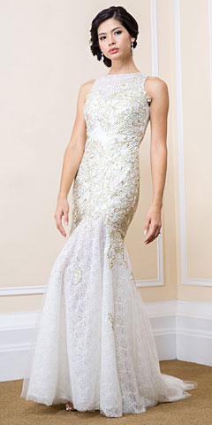 Romantic Floral Beaded Lace Long Prom Dress with Mesh Skirt