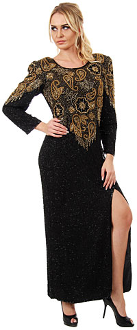 Paisley & Floral Bodice Full Sleeves Long Beaded Gown