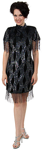 Turtle Neck Vintage Fully Beaded Short Dress with Fringes. 2002.