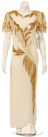 Half Sleeves Sequined Long Formal Gown with Front Slit