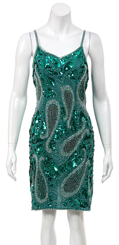 Short Spaghetti Strapped Sequin Beaded Cocktail Dress