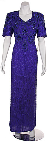 Full Length Floral Print Sequin Beaded Formal Dress
