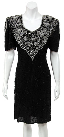 Half Sleeve Fully Beaded Sequined Formal Dress.