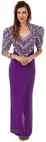Sweetheart Neck Full Length Beaded Gown with Half Sleeves