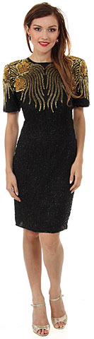 Knee Length Half Sleeves Beaded Cocktail Dress with Keyhole