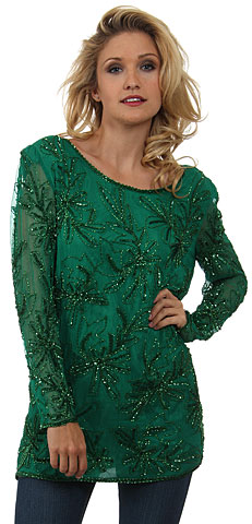 Round Neck Floral Sequined Pattern Blouse