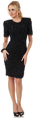 Artistic Leaves Pattern Sequined Short Dress with Keyhole