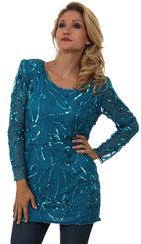 Artistic Floral Sequins Pattern Full Sleeves Long Blouse