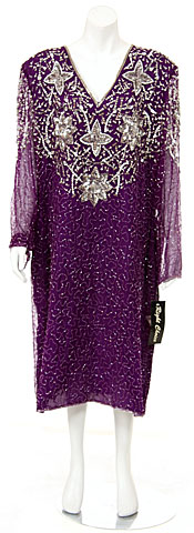 Sequined Tea Length Long Sleeve Gown