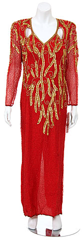 Leaf Design Sequin Beaded Formal Gown
