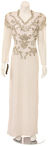 V-Neck Long Sleeves Long Formal Beaded Gown